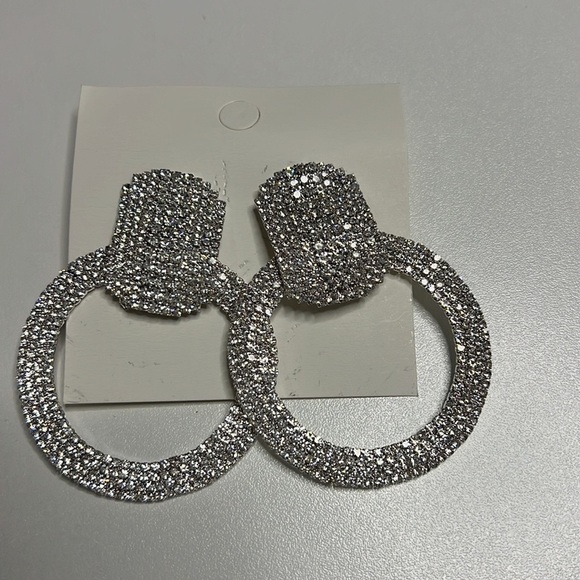 Circle Rhinestone Earrings Shiny Crystal Fashion Earrings - Picture 4 of 8